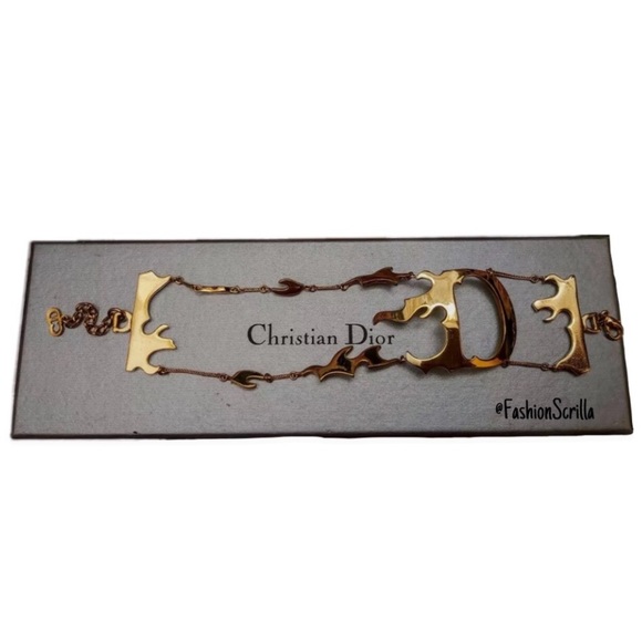 Christian Dior By John Galliano Gold Flaming “D” Logo Runway Bracelet Cuff - Picture 10 of 10